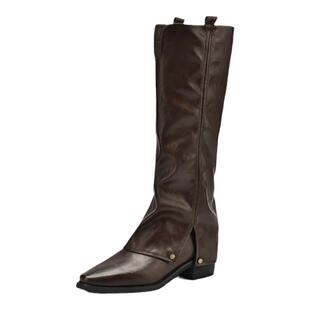 达芙妮高跟长筒靴女2025新款秋冬高筒长靴尖头西部牛仔裤管堆堆靴