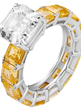 摩邦珠宝大白锆石边黄锆石戒指