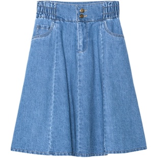 牛仔短裙女秋季薄款2025新款小个子休闲中长款伞裙高腰A字半身裙