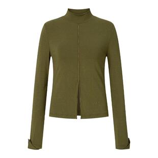 LIYIHAN 设计感开叉修身上衣橄榄果绿色中领针织女轻奢新款