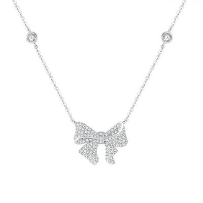 周大生蝴蝶结银项链女生日礼物