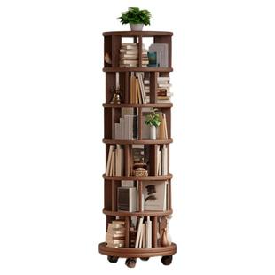 旋转书架360度书柜书架一体靠墙可移动置物架落地实木转角小书架