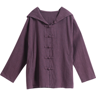 新中式衬衫女2025新款复古国风盘扣上衣连帽外套太极服短款风衣