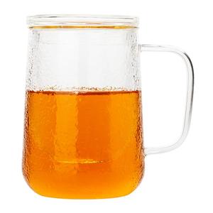 雅集茶具锤纹茶屿杯加厚高硼硅玻璃杯耐热带盖带把手过滤泡茶杯
