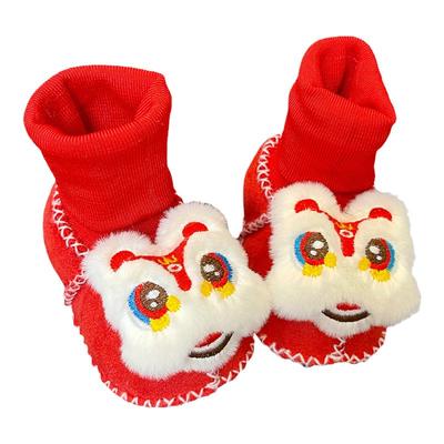 老虎头婴儿秋冬加厚红色喜庆鞋袜