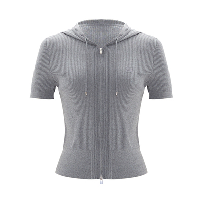 iammix27夏季连帽短袖针织开衫