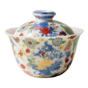 梵汝绘梦繁花粉彩二才盖碗高档不烫手薄胎泡茶碗景德镇斗彩敬茶碗