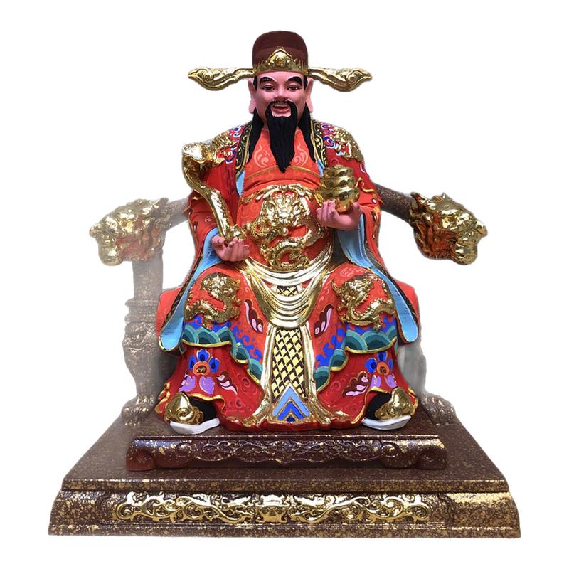 桧木精雕八方来财如意财神爷比干