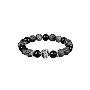 【黑马】中国黄金珍尚银足银手链本命年天然黑曜石手串男生日礼物