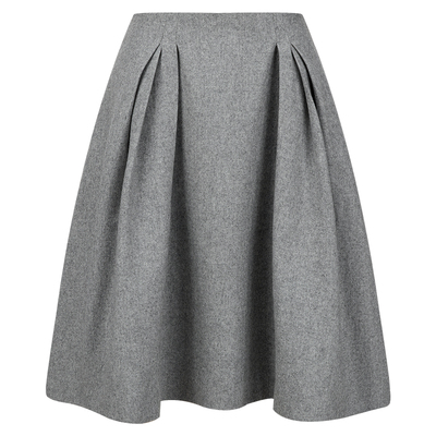 灰色毛呢松紧腰a字花苞半身裙