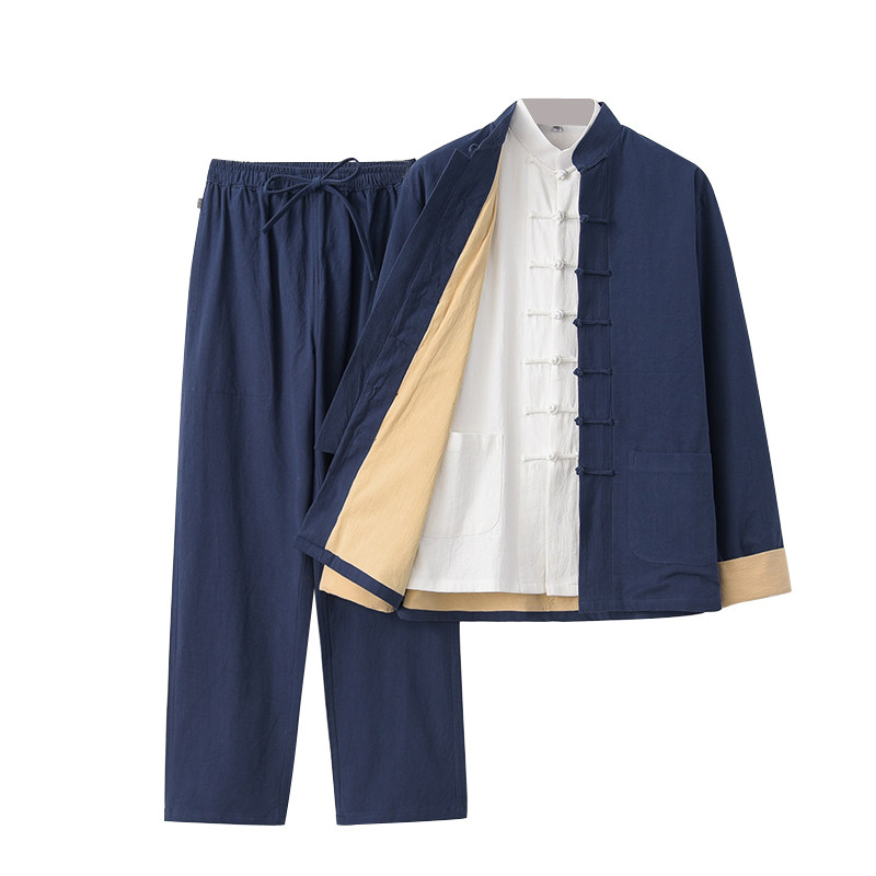 长袖三件套中老年亚麻汉服唐装