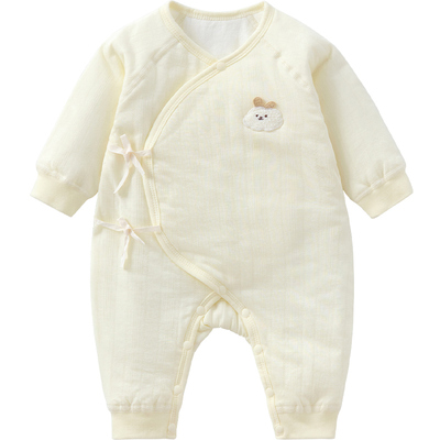 新生儿护肚薄夹棉保暖连体衣秋冬