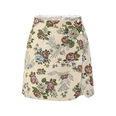 MAXRIENY精致复古感A字摆花卉裙裤收腰a摆阔腿裤女款高腰短裤