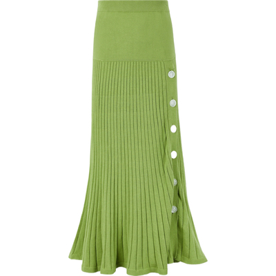 【折扣】ANNA QUAN 女士纽扣缀饰罗纹棉质混纺中长半身裙