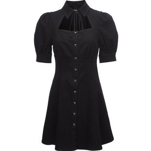 【ONLY奥莱】秋冬时尚镂空领口泡泡袖短款牛仔连衣裙女