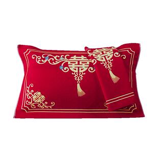 毛毛雨结婚红色枕巾纯棉一对装2025新款全棉高档高端品牌婚庆新婚