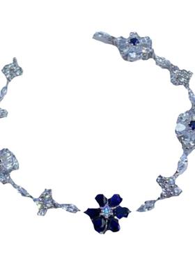 美国进口莫桑石不掉色蓝玉五花瓣手链18K白金镶嵌时尚晚宴手环女