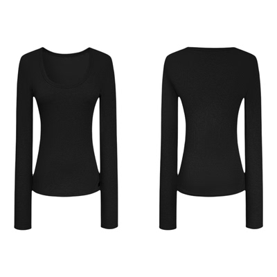 MAKEIF修身大U领磨毛T恤打底衫