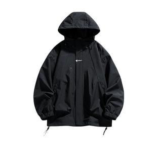 悟空有货街头复古简约刺绣连帽冲锋衣外套男女潮牌机能风工装夹克