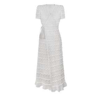 大码胖mm纯欲高级感蕾丝一片式绑带收腰v领连衣裙女气质显瘦长裙