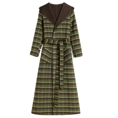 格子连帽双面羊绒大衣女长款2025秋冬新款斗篷羊毛呢外套过膝超长