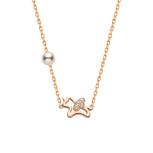 HELAS赫拉Horse幸运系列有核淡水珍珠培育钻石9K金幸运小飞马项链