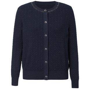 NAERSI娜尔思低圆领羊毛针织衫奢雅珠钻线迹浮雕纹理2025冬季上衣