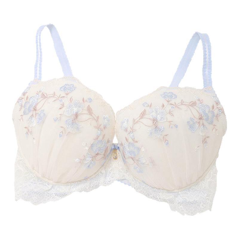 NARUE大码圆杯内衣女聚拢收副乳防外扩透明薄纱刺绣蕾丝文胸18521