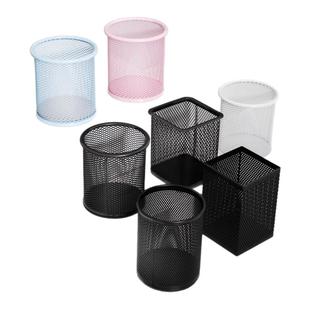 得力笔筒圆形金属网格笔插文具商务笔类收纳盒简约网纹创意时尚化妆刷收纳筒笔盒大容量多功能简约桌面摆件