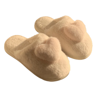 细细条冬季女士休闲家居少女心立体爱心棉拖鞋防滑保暖月子软底鞋