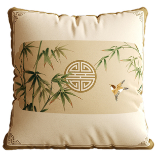 冉忆新中式客厅沙发抱枕靠垫高级感中国风靠枕套竹子靠背垫竹枝词