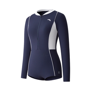 安踏连体泳装女款温泉泳衣长袖遮肉显瘦保守运动服1824532476