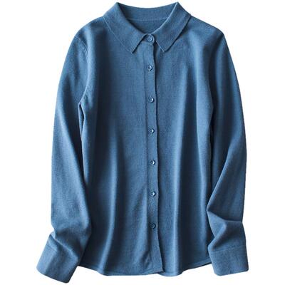 春秋新款羊绒POLO针织衬衫韩版宽松短款薄款开衫慵懒风毛衣女外套