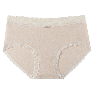 法式蕾丝纯棉印花大码内裤女中腰包臀不夹臀加长裆少女高弹三角裤