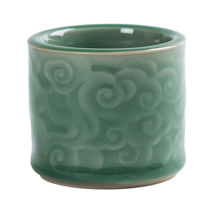 彩集堂 如意祥云青瓷主人杯 豆青厚釉压手茶杯中式茶具礼物单杯