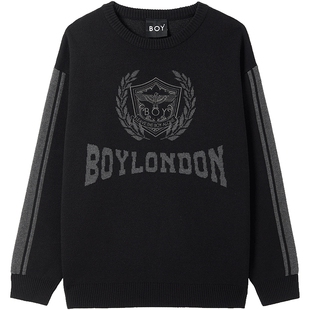 BOYLONDON冬情侣款毛衣撞色条纹学院风针织套头衫N600