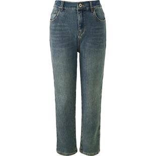 娅丽达加绒牛仔裤女发热锁色女裤2024冬季新款烟管直筒裤黑色裤子