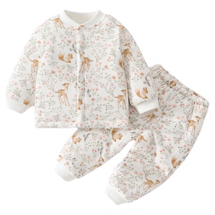 婴儿衣服秋冬夹棉分体套装宝宝婴幼儿棉衣女宝冬装棉服冬天小月龄