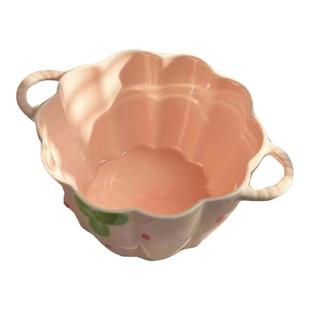 双耳汤碗少女心草莓粉色系大容量螺蛳粉碗家用大汤碗宿舍泡面碗勺