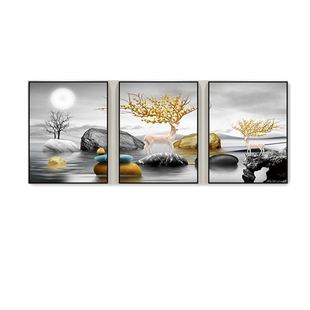 客厅装饰画沙发背景墙画水晶三联画大气现代轻奢壁画铝合金晶瓷画