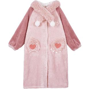 gukoo情侣睡衣冬新款情侣珊瑚绒睡袍可爱男士家居服冬季情侣睡衣D