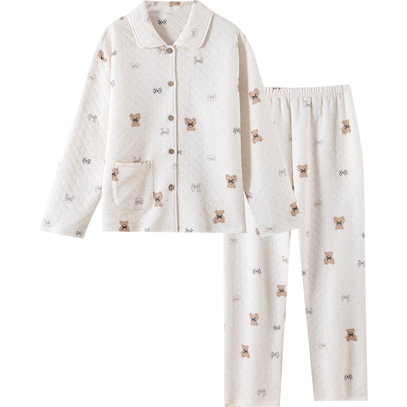 英氏孕妇月子服秋冬厚款空气棉夹棉睡衣新款全棉抑菌家居服女套装