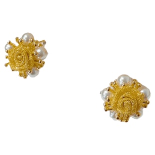 轻奢金色玫瑰花珠珠耳钉女2025新款爆款小众设计感耳环高级感耳饰