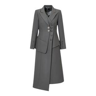 IDPAN女装商场同款冬季新款职场气质设计感H版型视觉假两件长外套