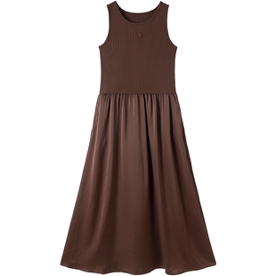 商场同款URLAZH有兰2025夏季新款无袖拼接A字长款醋酸背心连衣裙