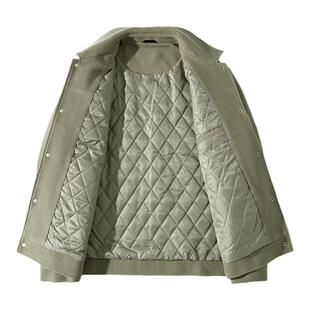 腔调十足高端秋冬复古百搭翻领夹克时尚潮流夹棉保暖外套薄棉衣男