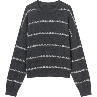 衣香丽影短貂绒条纹针织衫女2025冬装新款韩系宽松慵懒风毛衣上衣