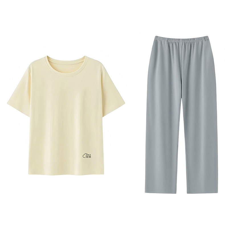 莫代尔女睡衣套装夏季宽松短袖T恤外穿休闲长裤大码家居服两件套 包料金币实拍商品图