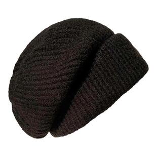 羊毛加长毛绒堆堆帽子女秋冬季加厚保暖针织冷帽宽松显脸小毛线帽