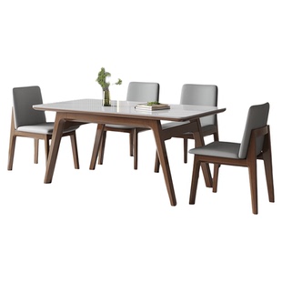 蓝色理想实木岩板餐桌2026新款现代简约长方形小户型家用餐桌椅